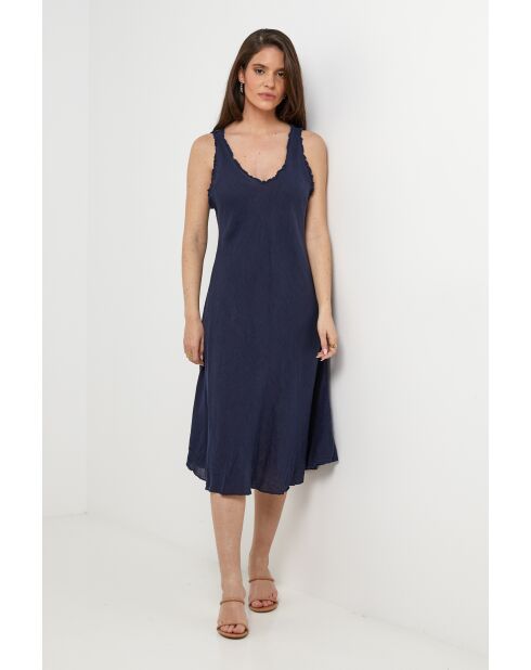 Robe Myrtille 100% Lin marine