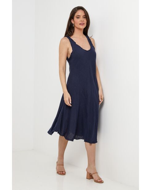 Robe Myrtille 100% Lin marine