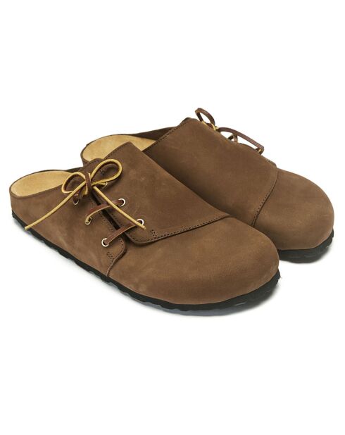 Zoccoli Ester in pelle marrone