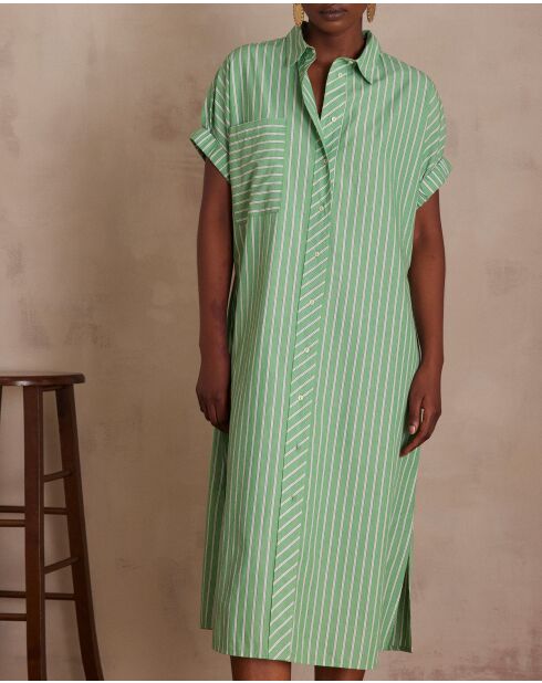 Gigi R gestreepte Engelse groene jurk