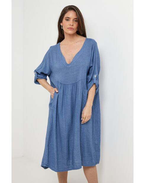 Robe Léana 100% Lin indigo