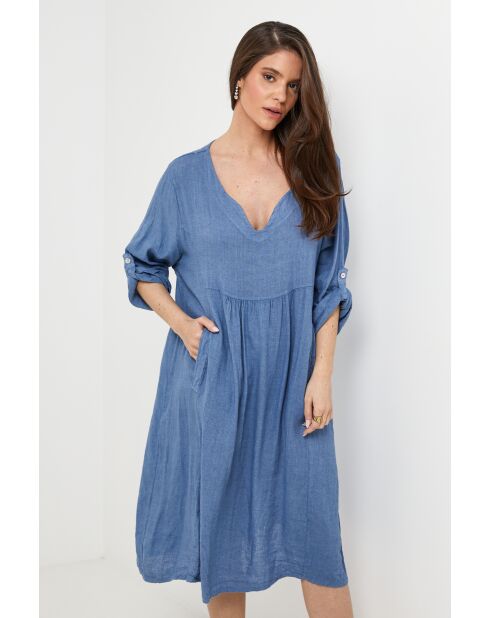 Robe Léana 100% Lin indigo