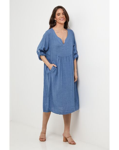 Robe Léana 100% Lin indigo