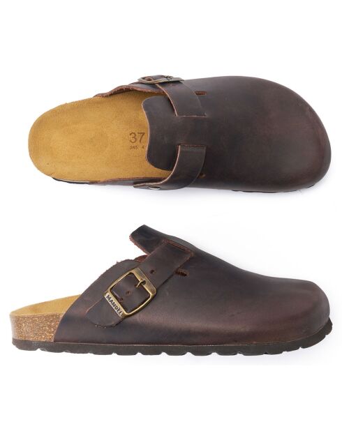 Sabots en cuir Noé marron foncé