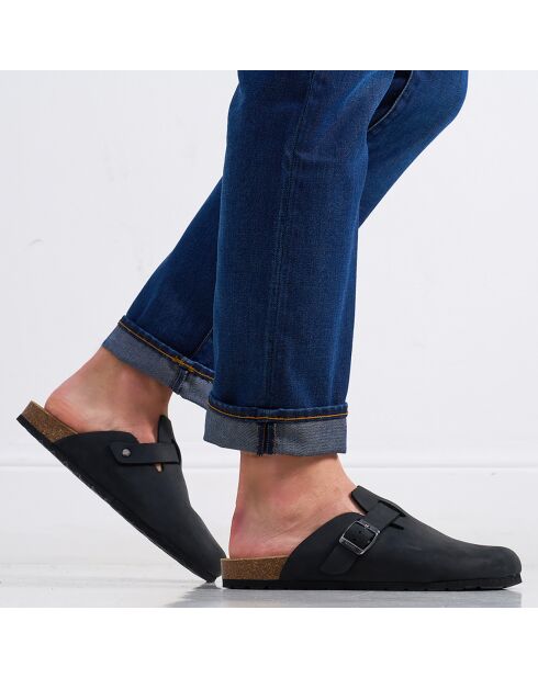 Noé schwarze Veloursleder-Clogs