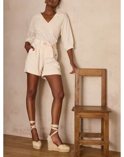 Maurice Sh korte broek met crèmekleurige overgeverfde kleur