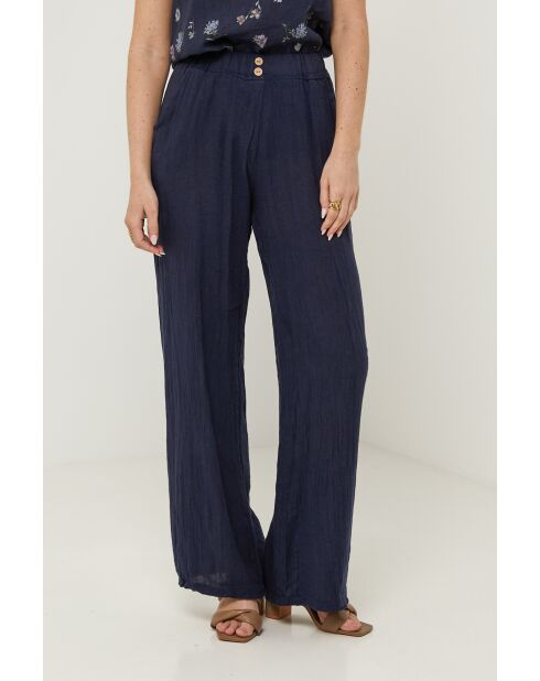 Marineblauwe broek van 100% linnen Zélie