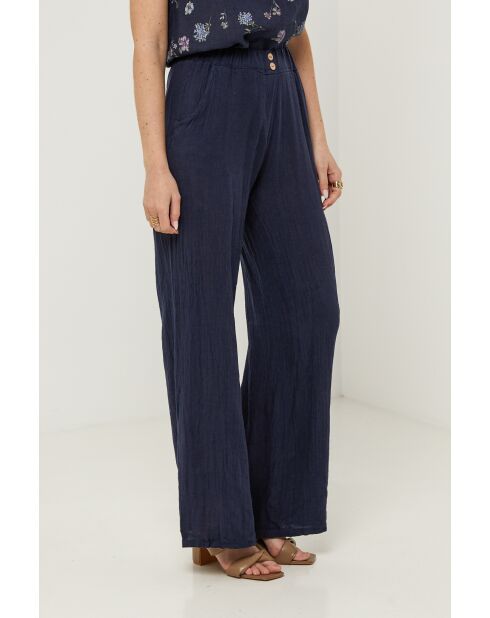 Marineblauwe broek van 100% linnen Zélie