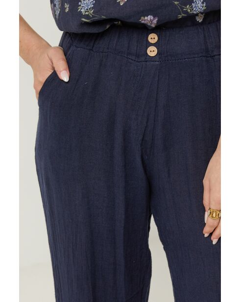 Marineblauwe broek van 100% linnen Zélie