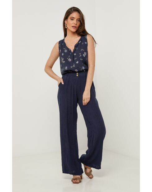 Marineblauwe broek van 100% linnen Zélie