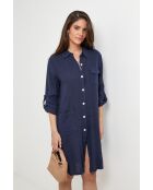 Marineblauwe jurk van 100% linnen Nolwenn