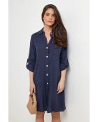 Marineblauwe jurk van 100% linnen Nolwenn