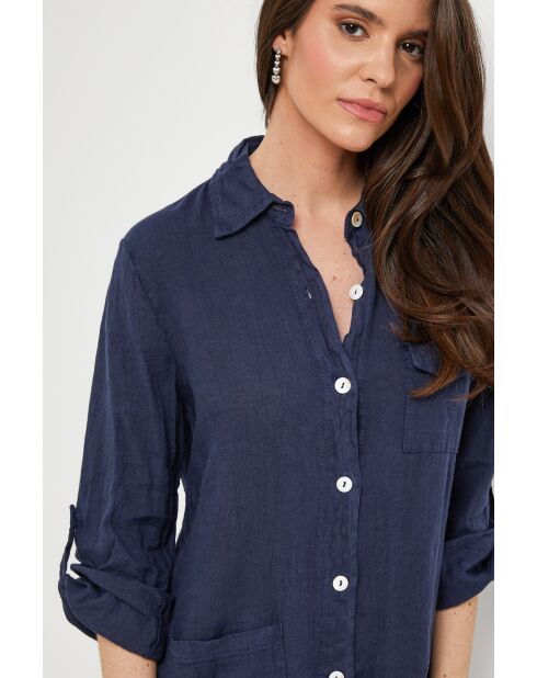 Marineblauwe jurk van 100% linnen Nolwenn