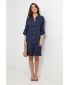 Marineblauwe jurk van 100% linnen Nolwenn