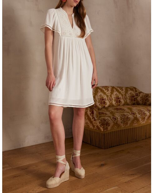 Besticktes ecrufarbenes Kleid Romane R