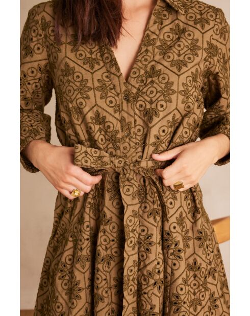 Khakifarbenes besticktes Kleid Lise R