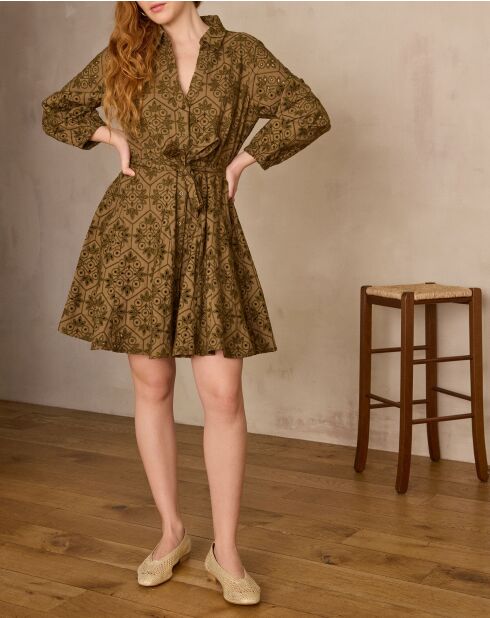 Khakifarbenes besticktes Kleid Lise R