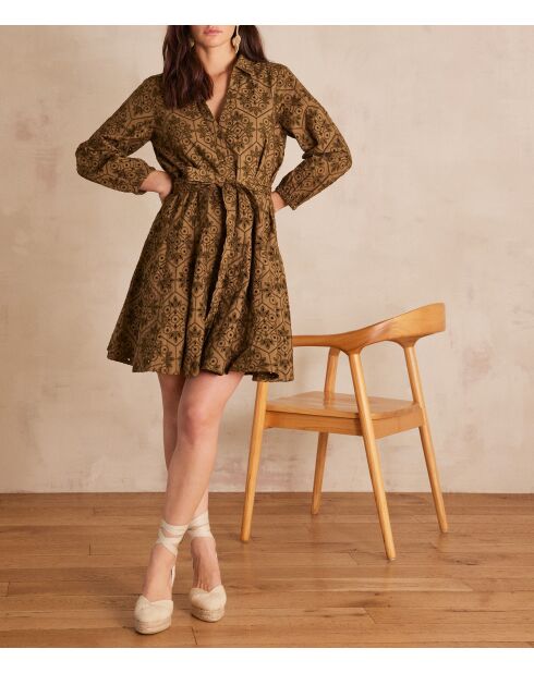 Khakifarbenes besticktes Kleid Lise R