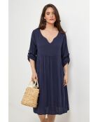 Marineblauwe jurk van 100% linnen Léana