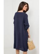 Marineblauwe jurk van 100% linnen Léana