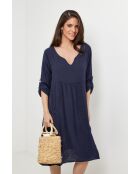 Marineblauwe jurk van 100% linnen Léana
