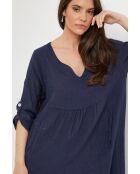 Marineblauwe jurk van 100% linnen Léana