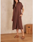 Nayaa R chocolade satijnen jurk