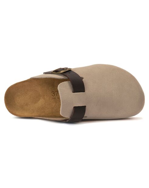 Zoccoli Noé in pelle color tortora