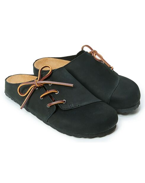 Sabots en velours de cuir Ester noirs