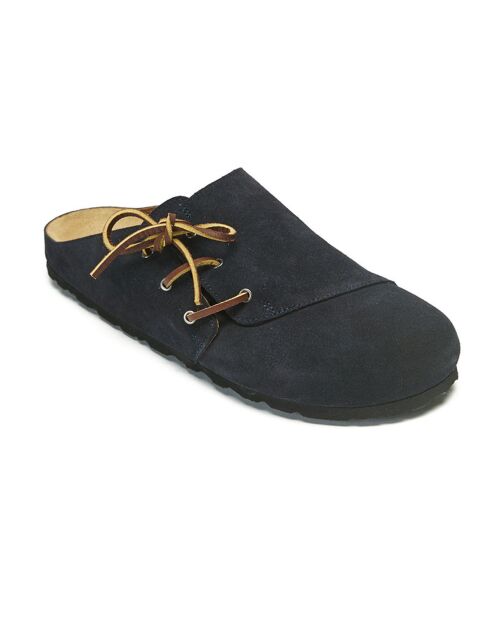 Marineblauwe fluwelen klompen van Ester leer