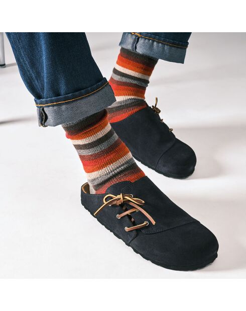 Marineblauwe fluwelen klompen van Ester leer