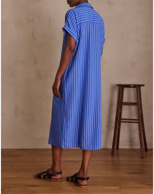 Nayaa R blauwe gestreepte jurk