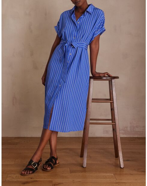 Nayaa R blauwe gestreepte jurk