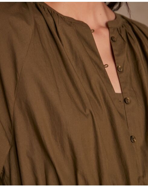 Micha R Khaki-Kleid mit Stickerei