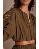 Micha R Khaki-Kleid mit Stickerei