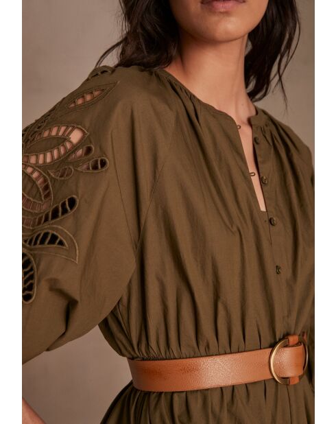 Micha R Khaki-Kleid mit Stickerei