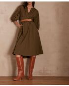 Micha R Khaki-Kleid mit Stickerei