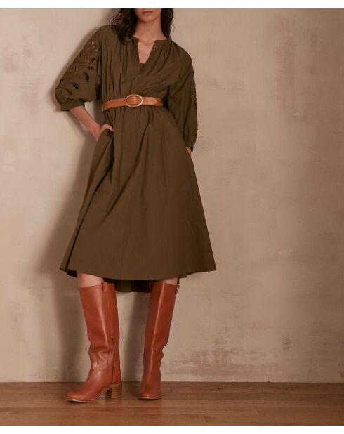 Micha R Khaki-Kleid mit Stickerei