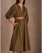 Micha R Khaki-Kleid mit Stickerei