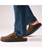 Dunkelbraune Leder-Clogs aus Ester-Samt