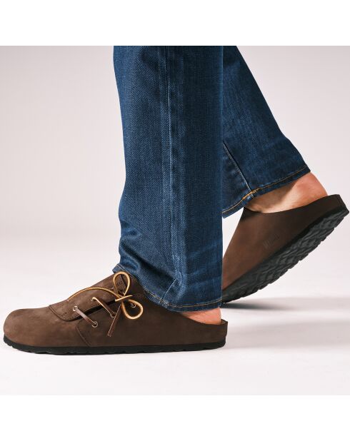 Dunkelbraune Leder-Clogs aus Ester-Samt