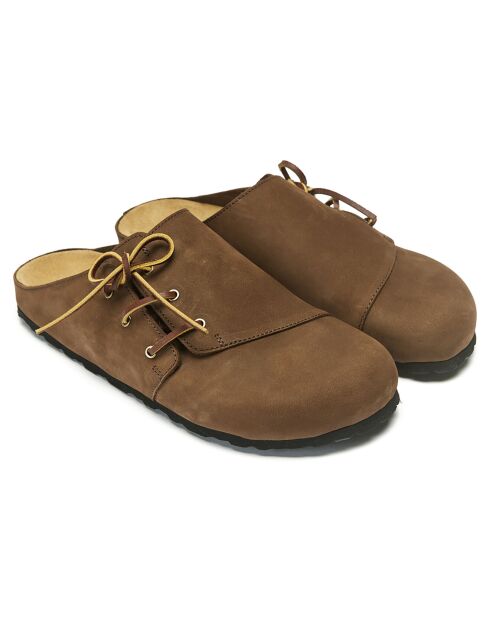 Dunkelbraune Leder-Clogs aus Ester-Samt