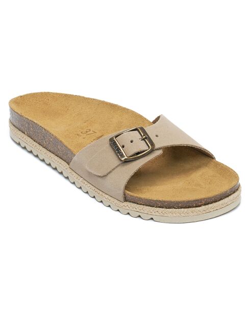 Pantoletten Agata aus taupefarbenem Leder