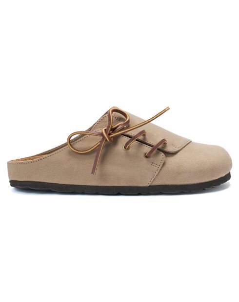 Zuecos Ester de piel aterciopelada taupe