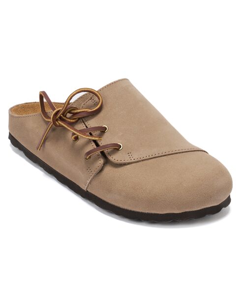 Zuecos Ester de piel aterciopelada taupe