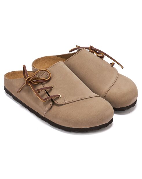 Zuecos Ester de piel aterciopelada taupe