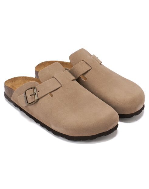 Zuecos Noé de piel aterciopelada taupe