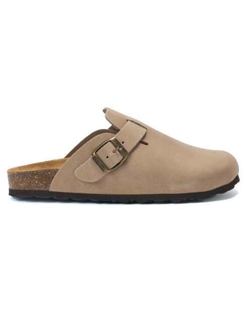 Zuecos Noé de piel aterciopelada taupe