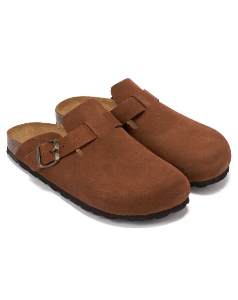 Sabots en velours de cuir Noé marron
