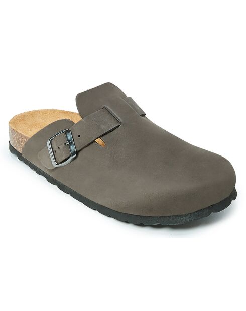 Zuecos Noé de piel aterciopelada gris